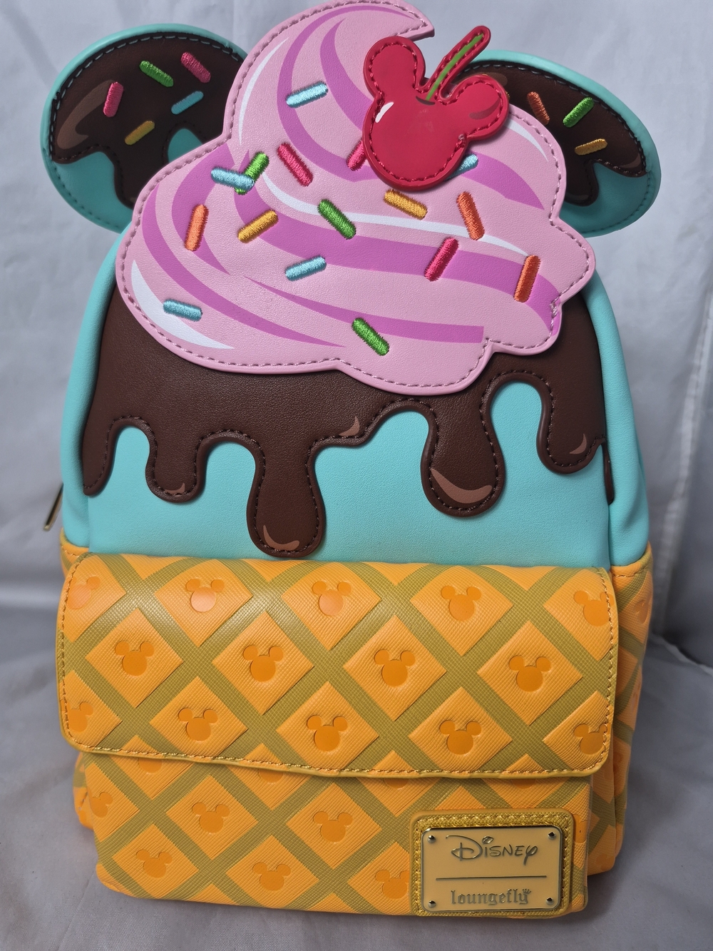 Loungefly Kids Ice Cream Sundae Mini Backpack Waffle Cone Pink, Aqua & Yellow
